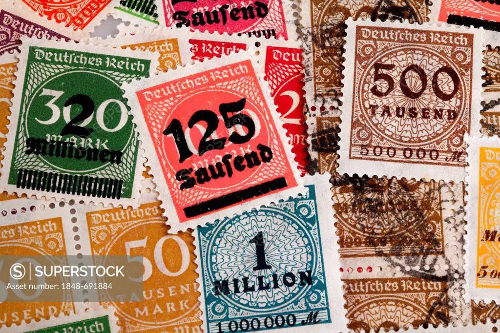 Old, postmarked stamps, inflation, Germany, 1923