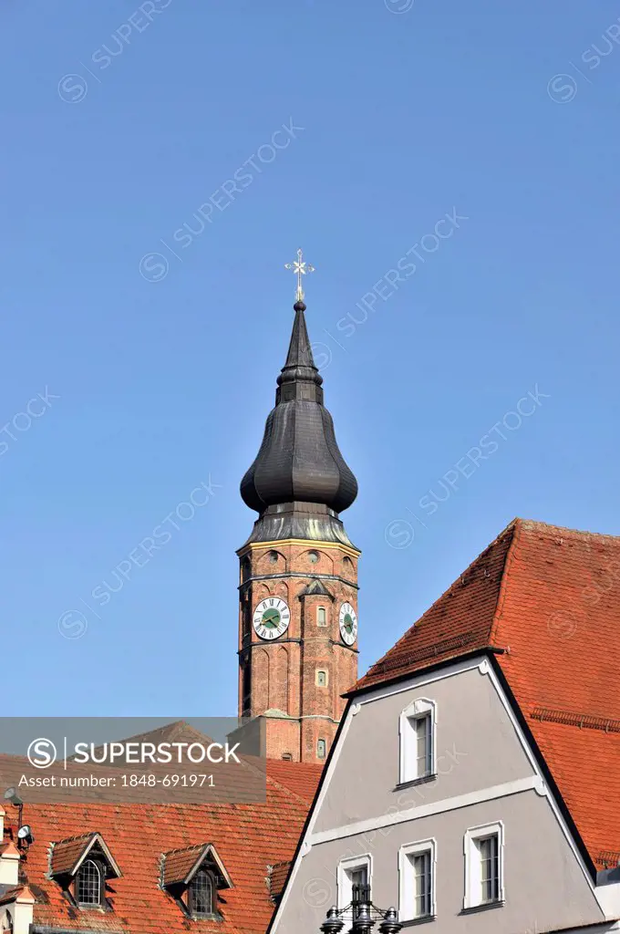 Church steeple, Basilica of St. Jacob, Straubing, Bavaria, Germany, Europe
