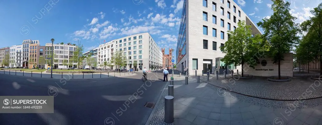 Panoramic view, townhouses in Kurstrasse street, the entrance to the Foreign Office, right, Berlin-Mitte, Berlin, Germany, Europe