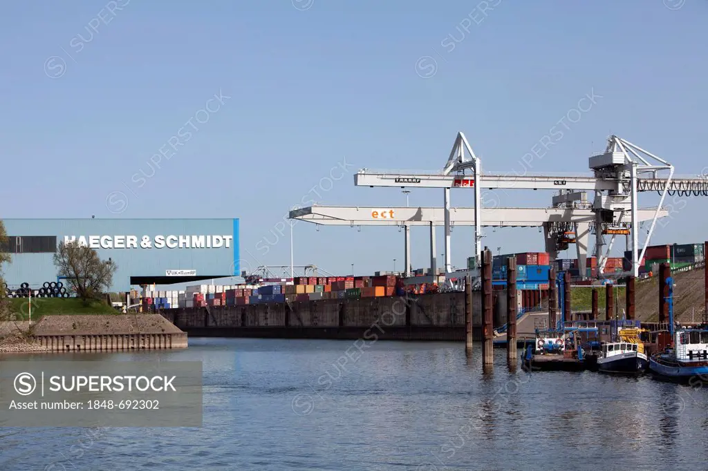 Container port, Duisport inland port, Ruhrort district, Duisburg, North Rhine-Westphalia, Germany, Europe