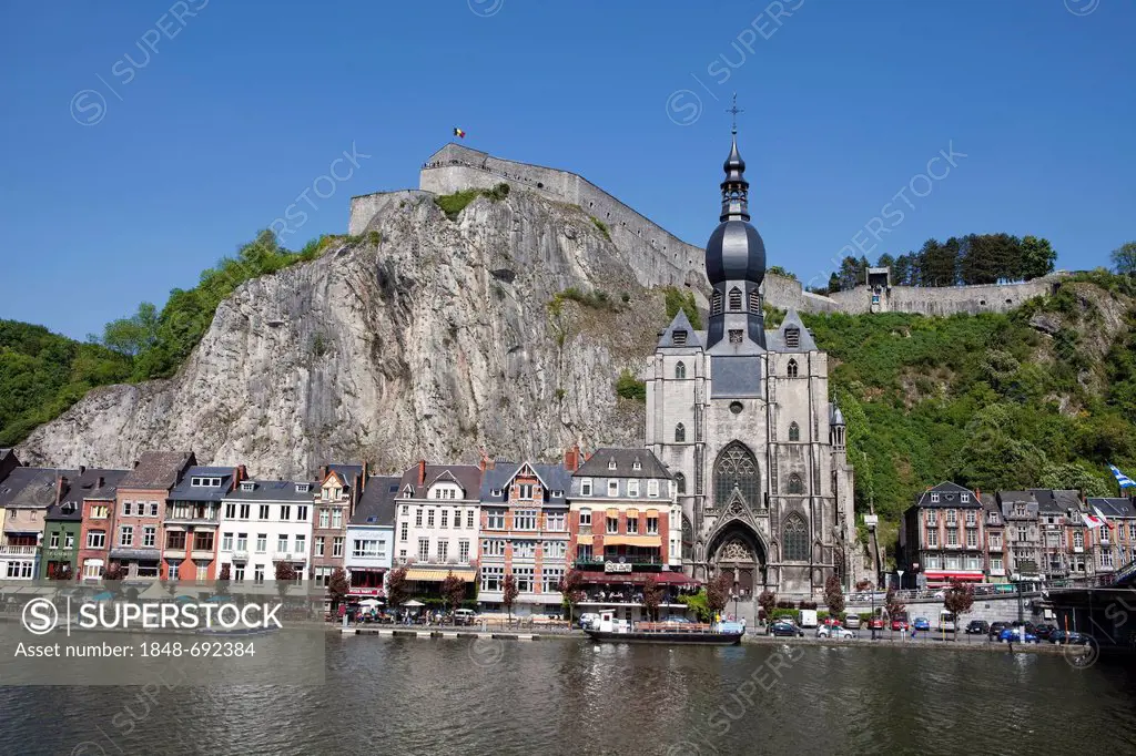 Collegiate Church of Notre-Dame and Citadel, Dinant on the Meuse, Namur, Wallonia, Belgium, Europe