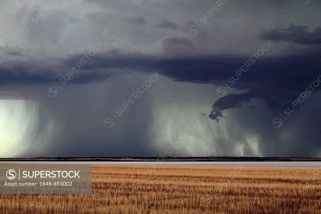 Storm over farmland and Yarra Yarra Lake, Carnamah, Western Australia, Australia