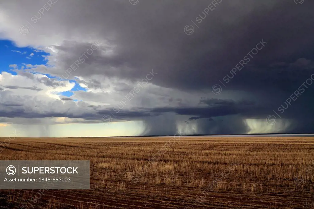 Storm over farmland and Yarra Yarra Lake, Carnamah, Western Australia