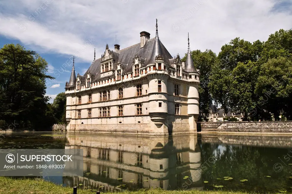 Chateau Azay-le-Rideau castle, a Renaissance castle on the Loire river, start of construction in 1510, UNESCO World Heritage site, department of Toura...