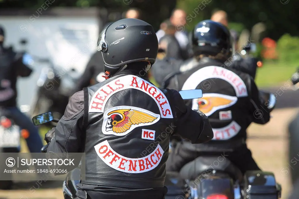 Members of the Hells Angels Motorcycle Club, funeral procession for a deceased member, Koblenz, Rhineland-Palatinate, Germany, Europe