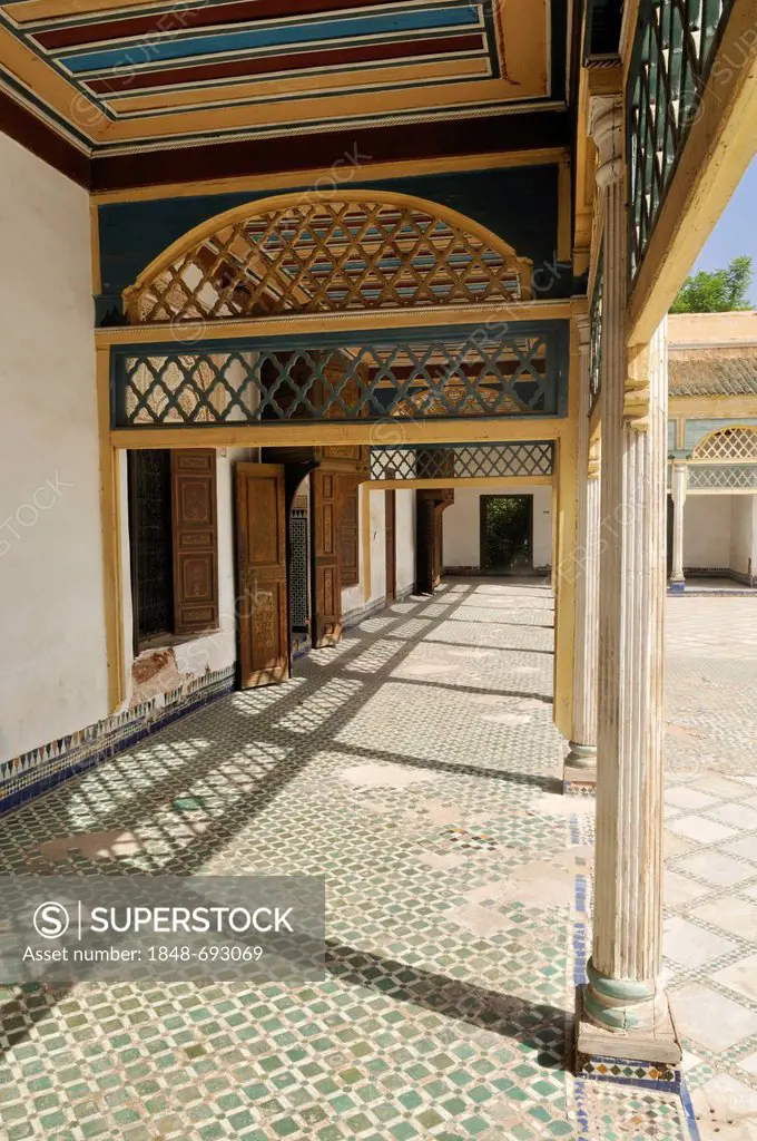 Courtyard in the El Bahia Palace, Medina old town of Marrakesh, Unesco World Heritage Site, Morocco, North Africa
