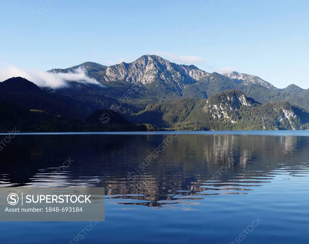 Lake Kochel and Herzogstand mountain, as seen from Kochel am See, Upper Bavaria, Bavaria, Germany, Europe, PublicGround