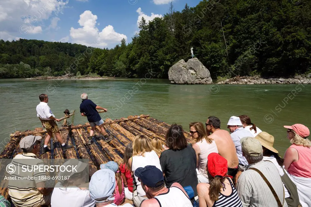 Rafting on the Isar River at St. George's Stone near Baierbrunn, District of Munich, Upper Bavaria, Bavaria, Germany, Europe