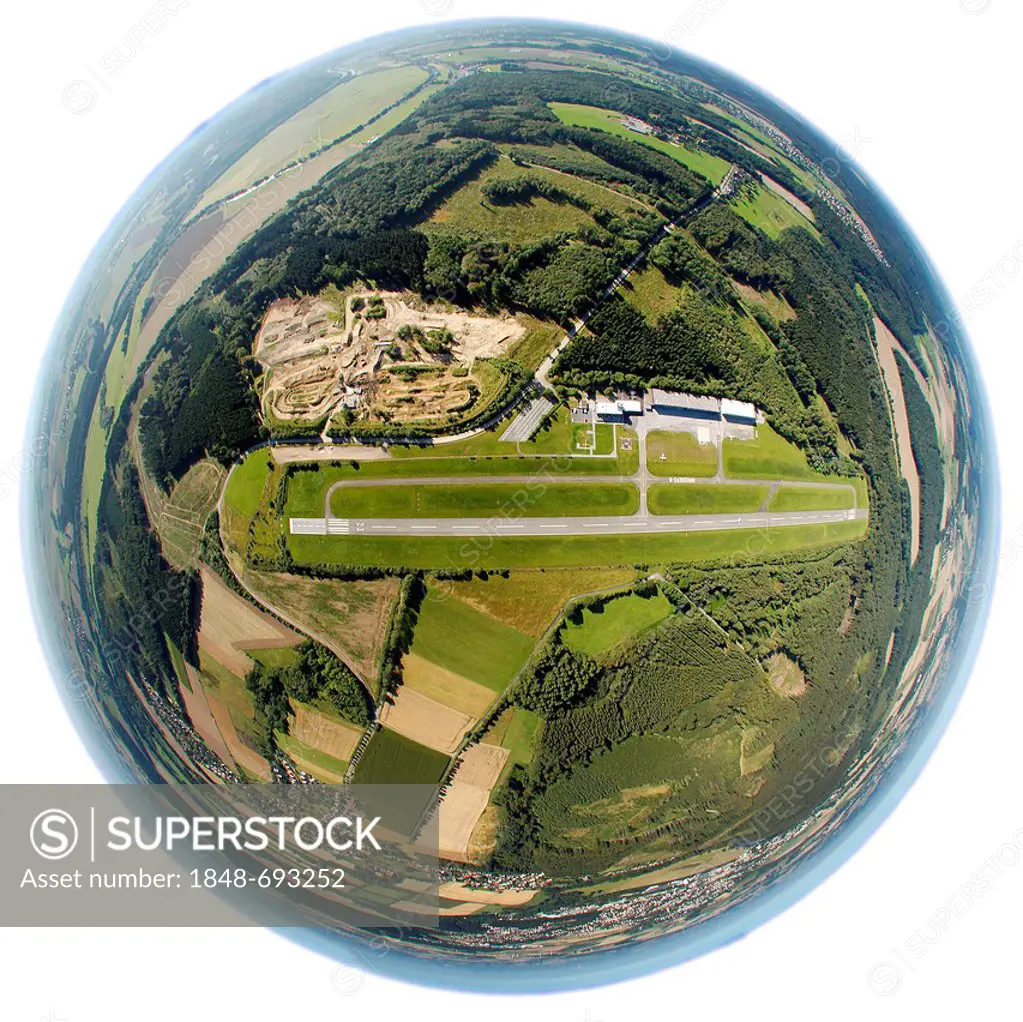 Aerial view, local airport, Landeplatz Echthausen, Arnsberg, Sauerland, North Rhine-Westphalia, Germany, Europe