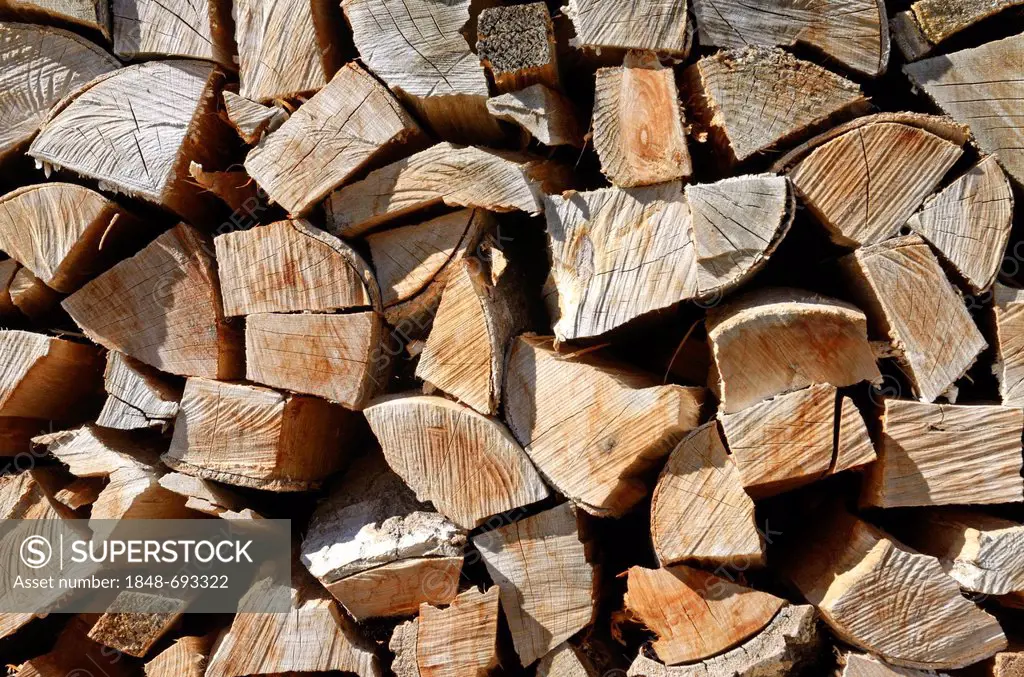 Pile of firewood stacked in front of Blinzalm, Wilder Kaiser Mountains, Tyrol, Austria, Europe