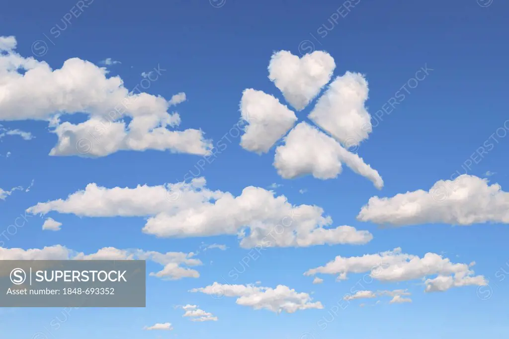 Cloud formations in the shape of a four-leafed clover, illustration