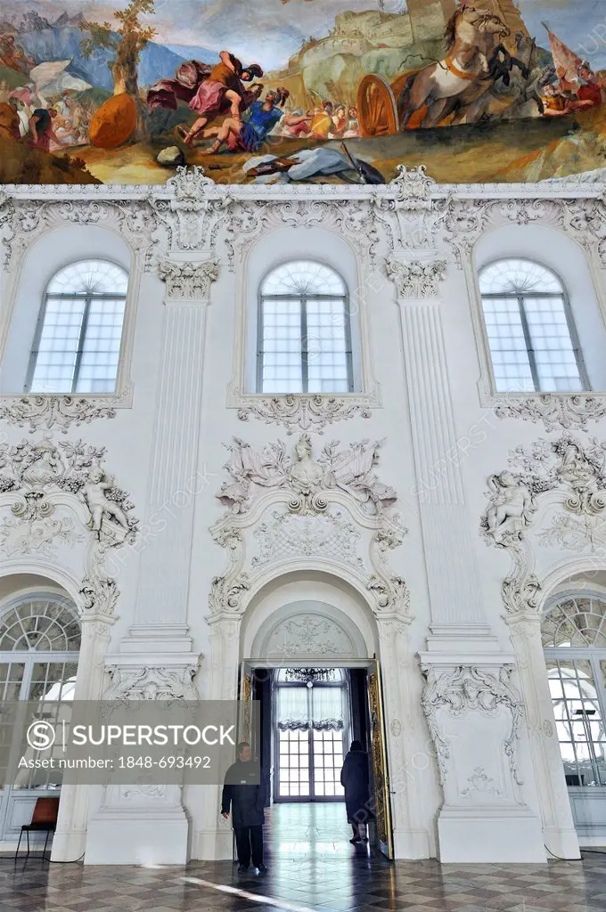Great Hall on the first floor, Neues Schloss Schleissheim Palace, Oberschleissheim near Munich, Upper Bavaria, Bavaria, Germany, Europe