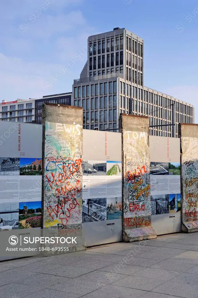 Remains of the Berlin Wall with information panels on Potsdamer Platz square, Berlin, Germany, Europe