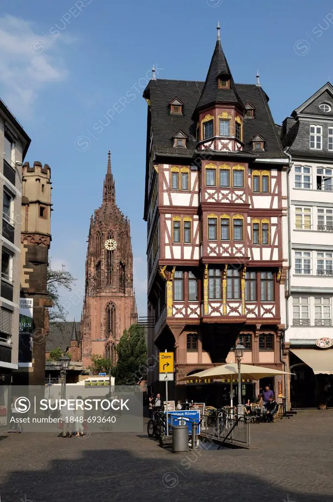 Ostzeile, Roemerberg, east side of the old town square, Frankfurt Cathedral, Saint Bartholomeus's Cathedral, Frankfurt am Main, Hesse, Germany, Europe