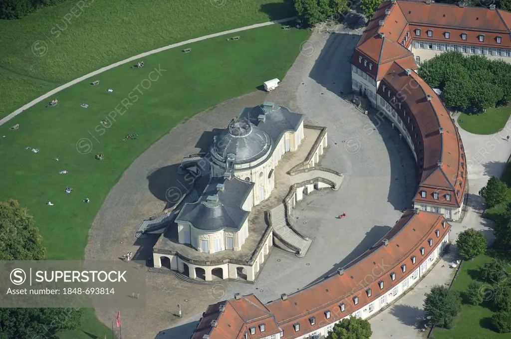 Aerial view, Schloss Solitude palace, built 1763-1769 as a hunting and entertainment palace of Duke Carl Eugen von Wuerttemberg, Stuttgart, Baden-Wuer...