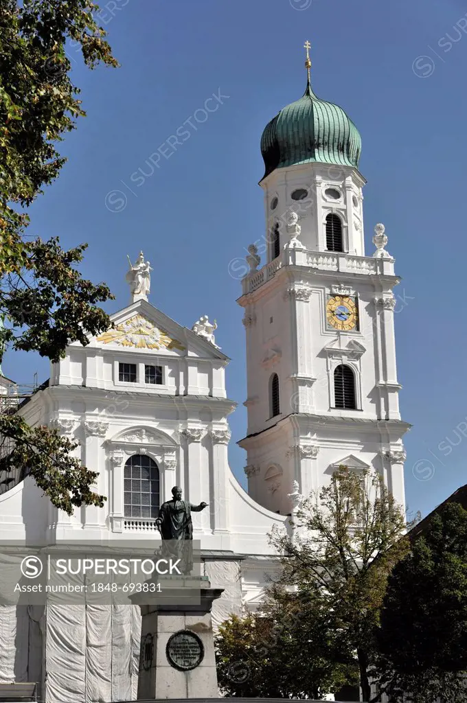 Part of the west facade of St. Stephan's Cathedral, Passau, Bavaria, Germany, Europe