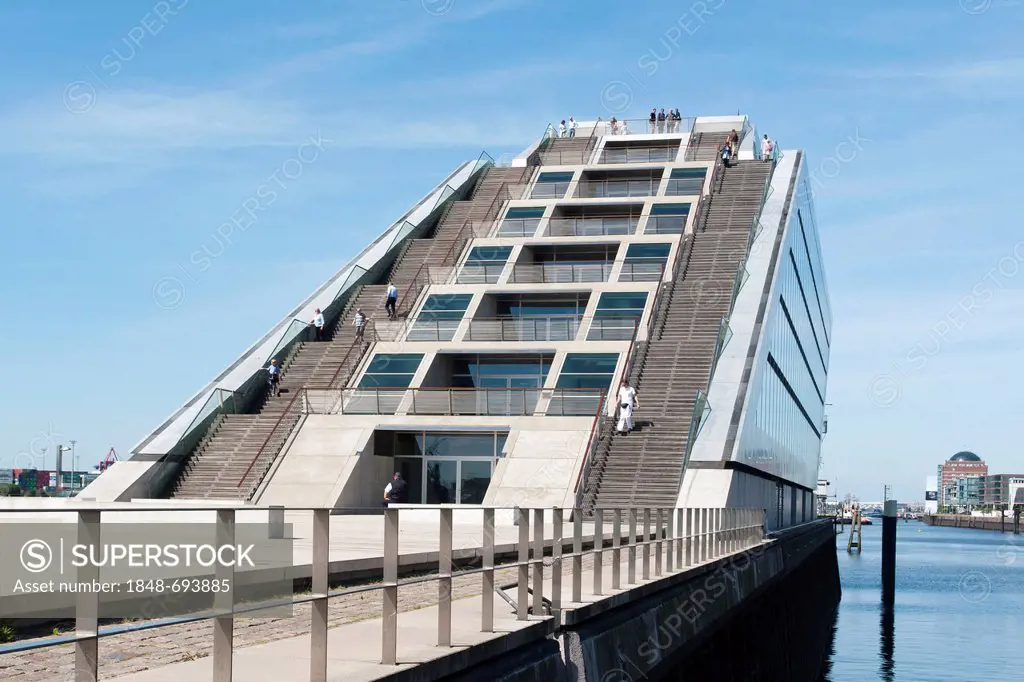 Walkable Dockland office building, architects Bothe, Richter, Teherani, BRT, fishing port on the Elbe River in Hamburg, Germany, Europe