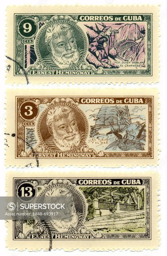 Historic postage stamp, Ernest Hemingway, 1963, Cuba, Caribbean