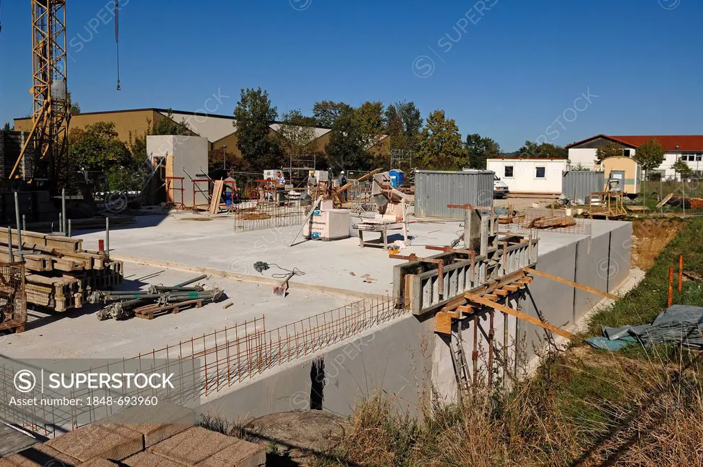 Cellar construction of a residential apartment block, Eckental, Middle Franconia, Bavaria, Germany, Europe