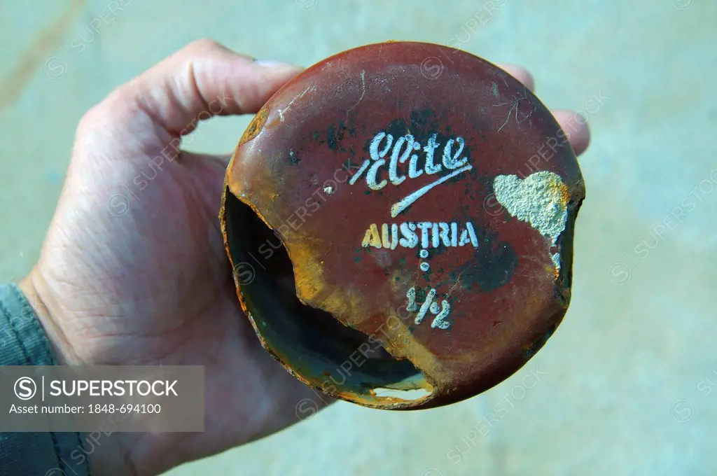 Metal mug, from the shipwreck of the Austrian steamship Durnstein, Odessa, Black Sea, Ukraine, Eastern Europe
