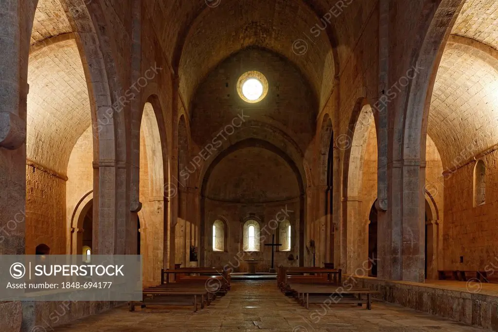 Romanesque nave, Le Thoronet Abbey, a former Cistercian monastery, Provence-Alpes-Côte d'Azur region, France, Europe