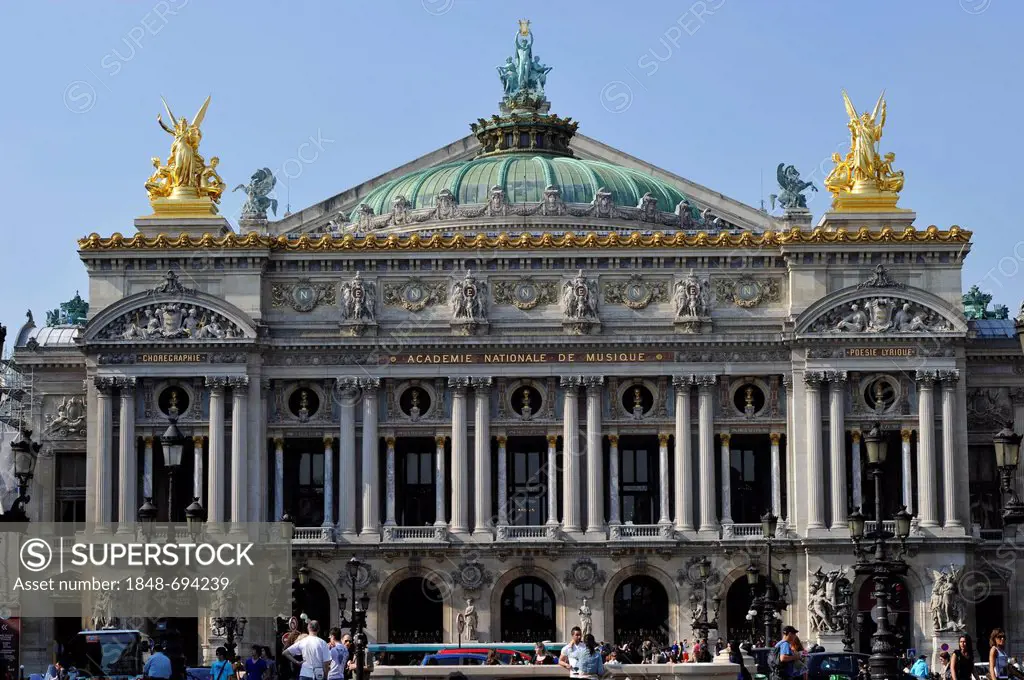 Front façade of the Opéra Palais Garnier opera house, Paris, France, Europe