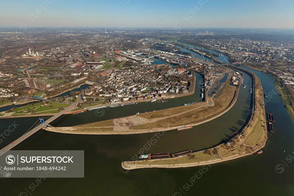 Aerial view, Ruhr estuary, Ruhrort district, Duisburg, Ruhrgebiet region, North Rhine-Westphalia, Germany, Europe