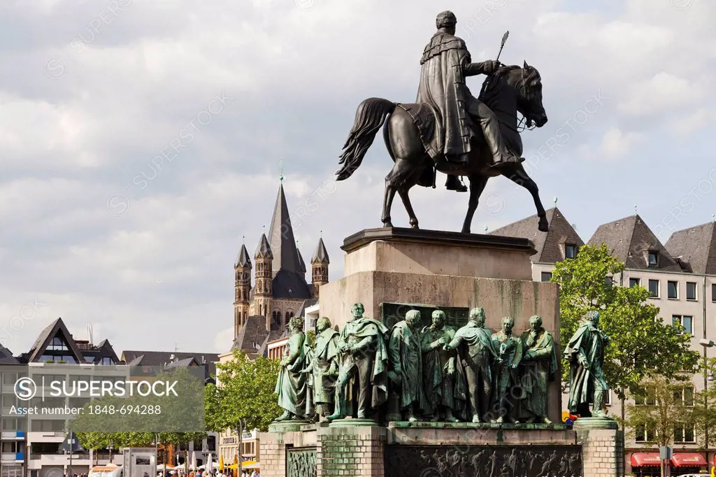 Monument to King Friedrich Wilhelm III of Prussia by Gustav Blaeser, Heumarkt square, Cologne, North Rhine-Westphalia, Germany, Europe