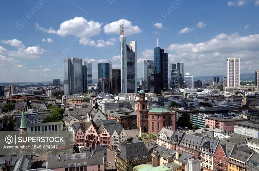Skyline, in front the Paulskirche church, Frankfurt am Main, Hesse, Germany, Europe