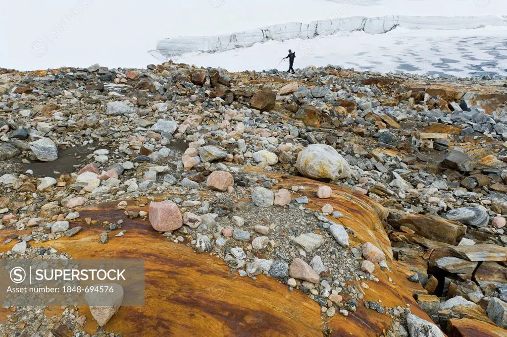 Hikers on Mittivakkat Glacier, Ammassalik peninsula, East Greenland, Greenland