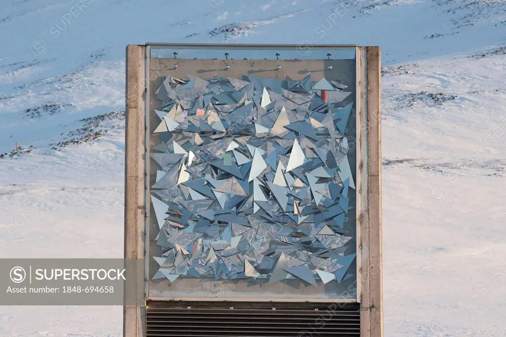 Artwork at the entrance to the Svalbard Global See Vault, Spitsbergen, Svalbard, Norway, Europe