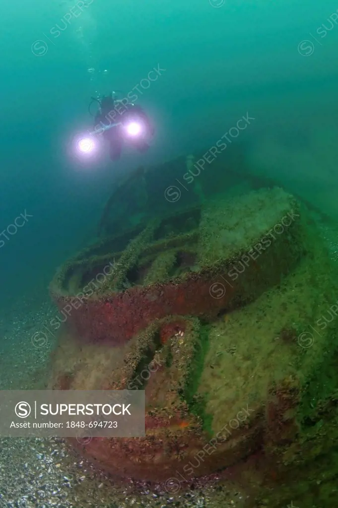 Wreck diving at the shipwreck of the Austrian steamship Durnstein, Odessa, Black Sea, Ukraine, Eastern Europe