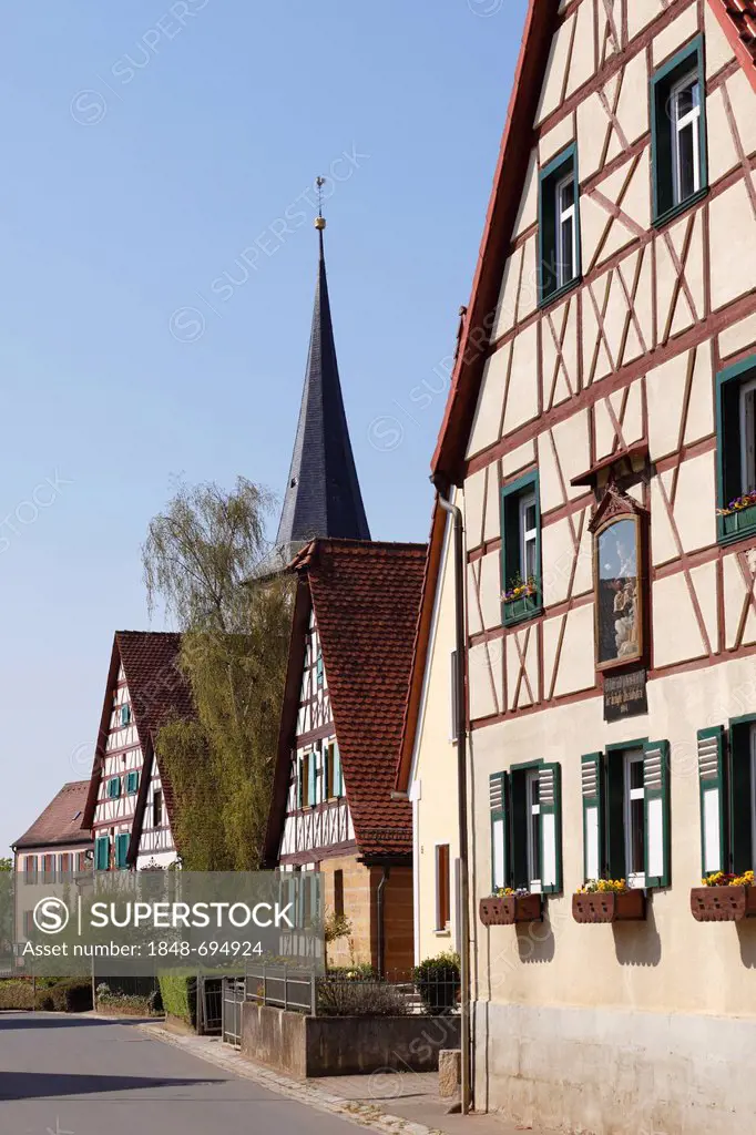 Half-timbered houses, Hetzler, Franconian Switzerland, Upper Franconia, Franconia, Bavaria, Germany, Europe