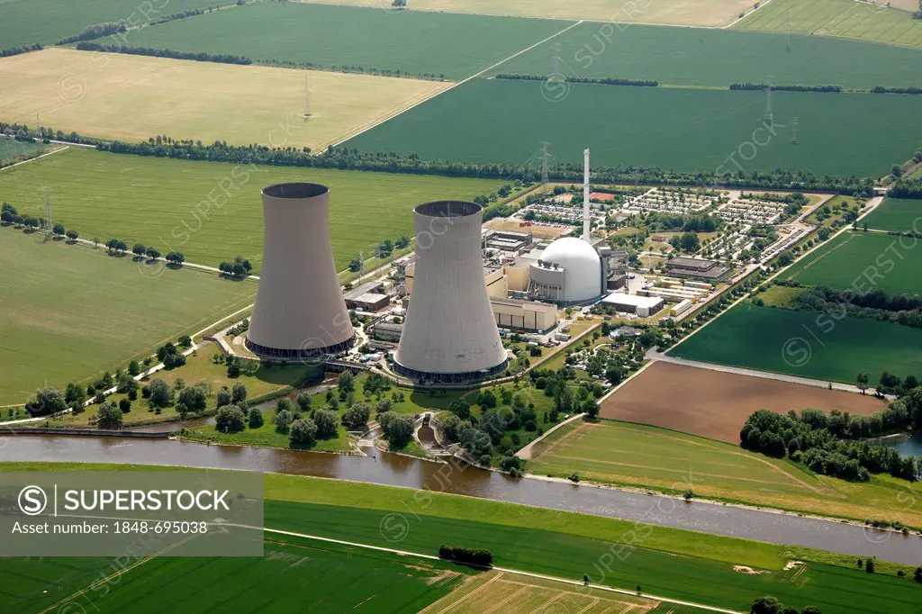 Aerial view, Grohnde Nuclear Power Plant, Hameln-Pyrmont, Lower Saxony, Germany, Europe