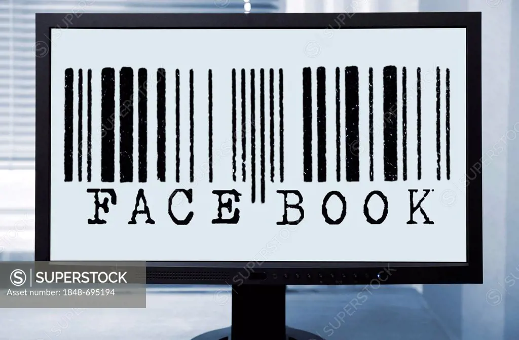 Bar code and Facebook label, symbolic image data for data protection gaps on Facebook