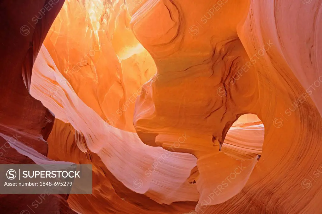 Rock formations, colours and textures in the Antelope Slot Canyon, Arizona, USA