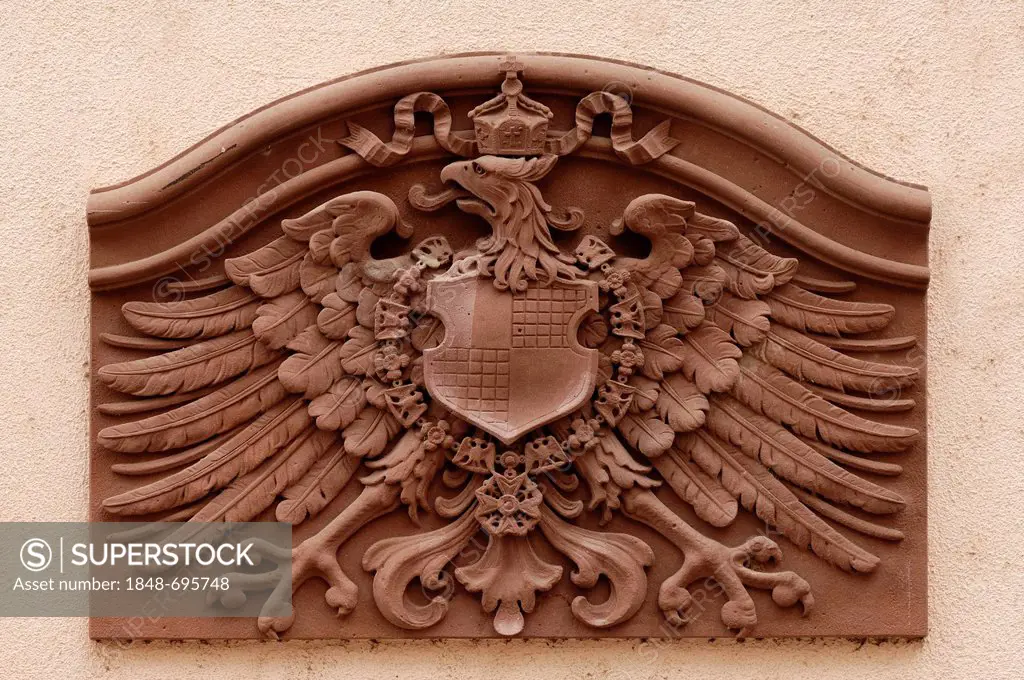 Imperial Eagle of Prussia, on the main facade of the former Adler Hotel, 1900, Gengenbach, Baden-Wuerttemberg, Germany, Europe