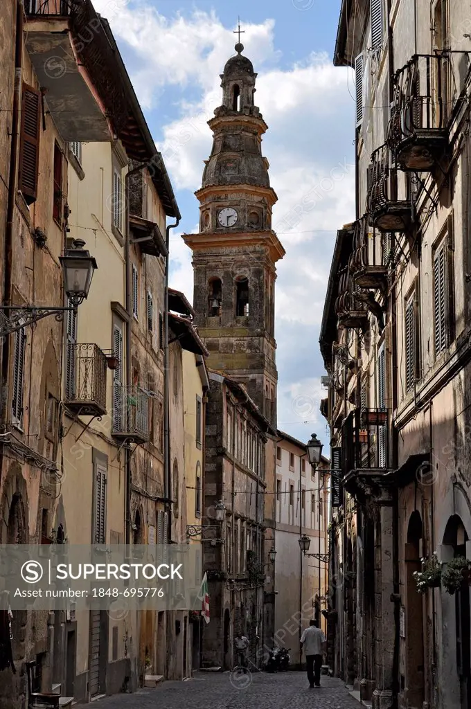 Campanile, bell tower, Chiesa San Pietro Apostolico church, Via Umberto I, Poli mountain town, Lazio, Italy, Europe