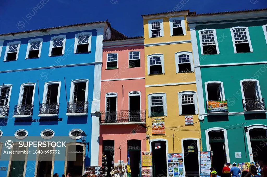 Colorful houses in the city center of Pelourinho, Salvador de Bahia, Bahia, Brazil, South America