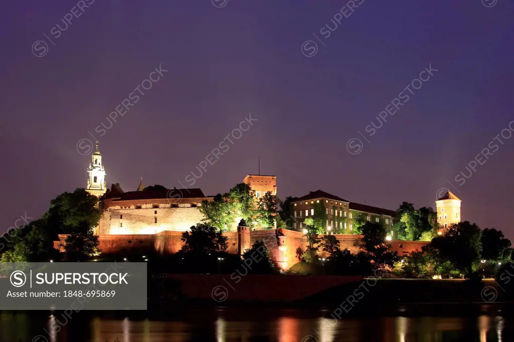 Wawel Castle at dusk, Krakow, Lesser Poland, Poland, Europe