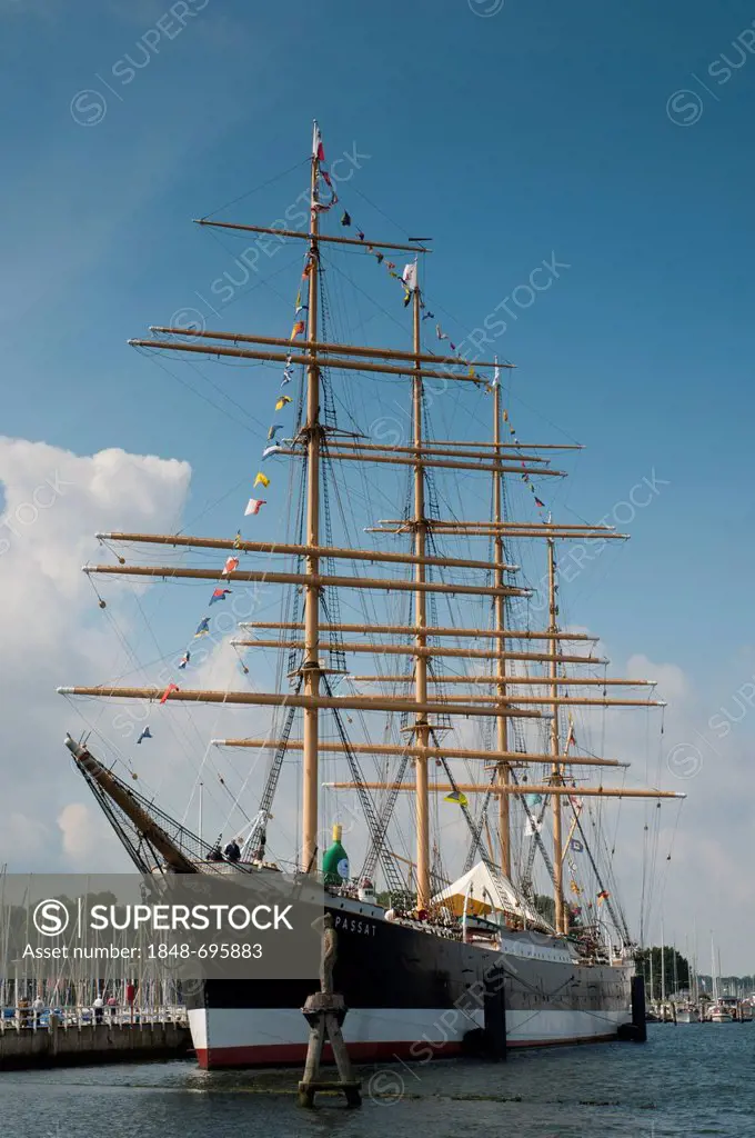 Four-masted steel barque Passat on Priwall quay, tall ship, sailing ship, Travemuende, Baltic Sea, Schleswig-Holstein, Germany, Europe