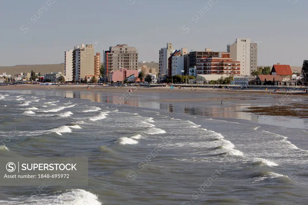 High-rise buildings on the beach in Puerto Madryn, Chubut, Argentina, South America