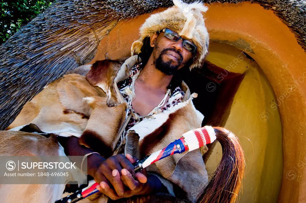 Basotho Ngaka or Chief's Bone Thrower, Basotho Cultural Village, Golden Gate National Park, Free State, South Africa, Africa