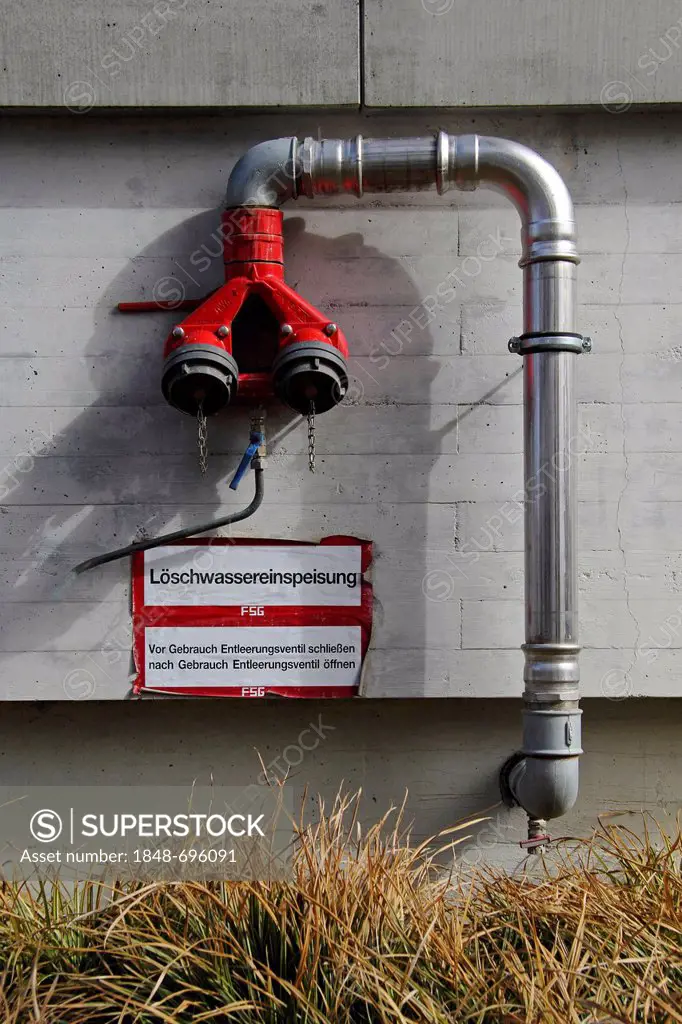 Firefighter's water supply, sign, device at the District Office, Biberach a. d. Riss, Upper Swabia, Baden-Wuerttemberg, Germany, Europe