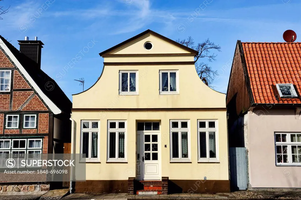 Historic houses on Kirchenstrasse in Travemuende, Schleswig-Holstein, Germany, Europe