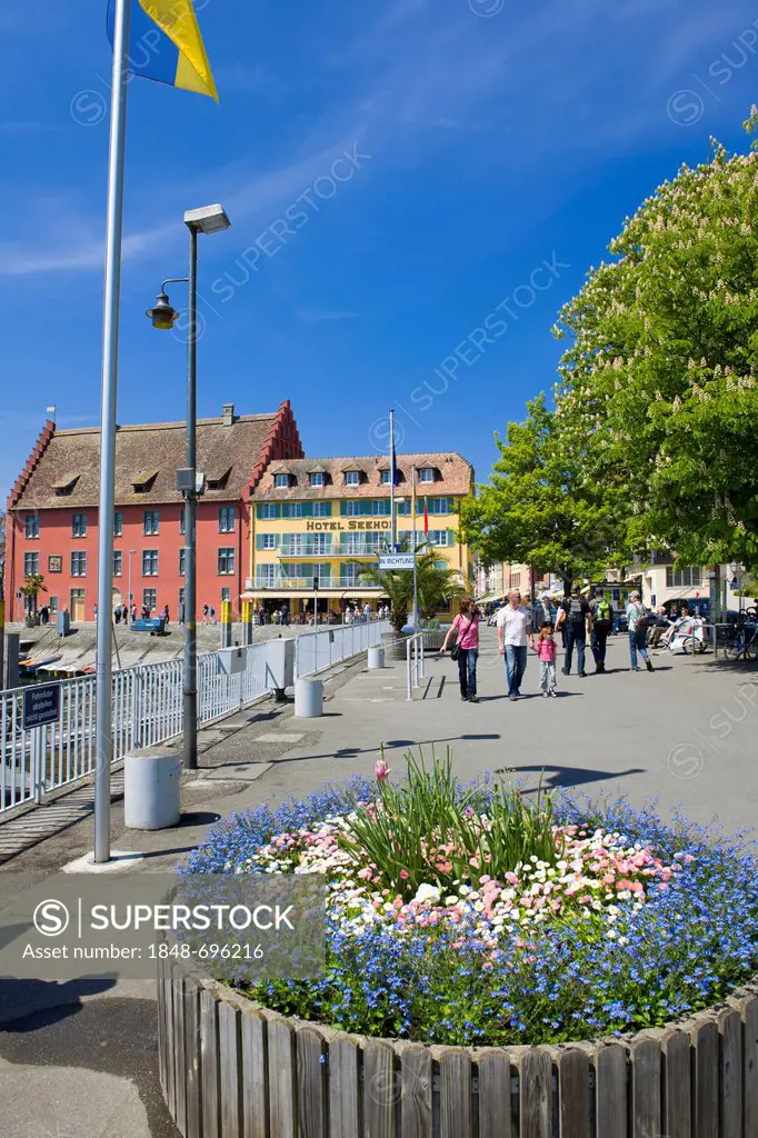 Lakeside promenade, Unterstadt district, Meersburg, Lake Constance, Baden-Wuerttemberg, southern Germany, Germany, Europe