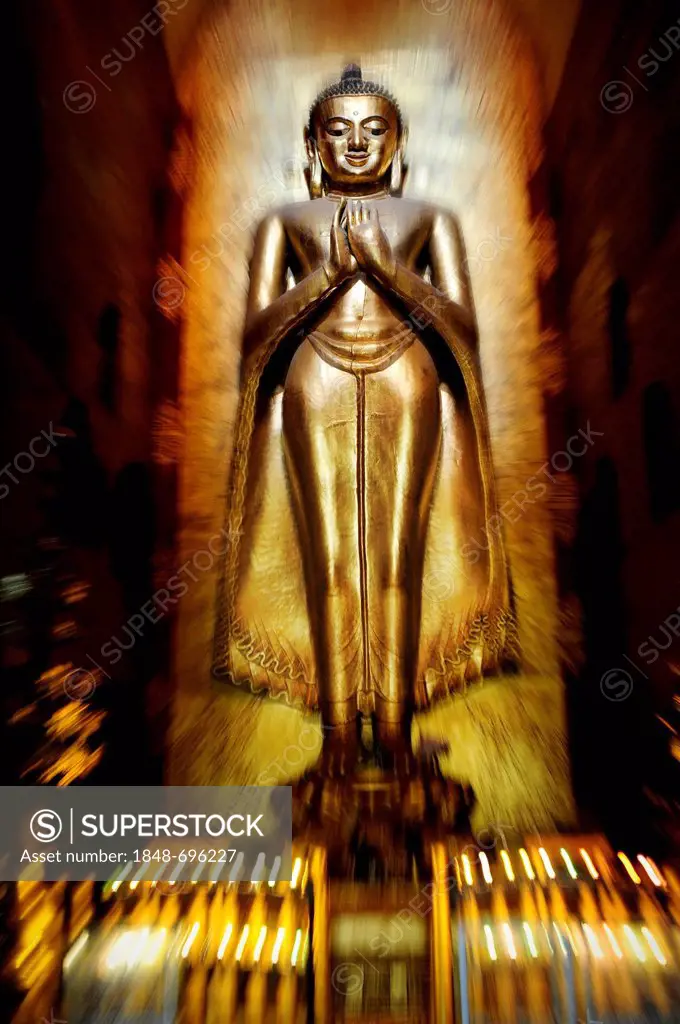 Big standing Buddha, Ananda Temple, Bagan, Burma also known as Myanmar, Southeast Asia, Asia