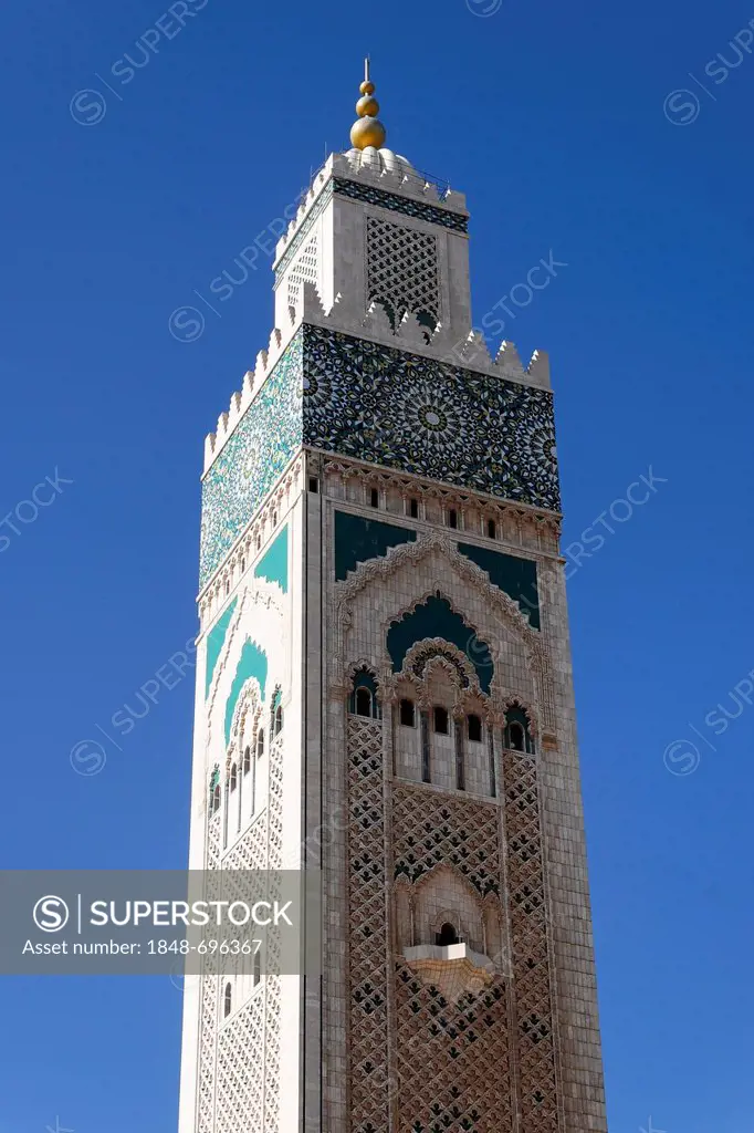 Minaret of the Hassan II Mosque, Grand Mosque of Hassan II, Casablanca, Morocco, North Africa, Africa