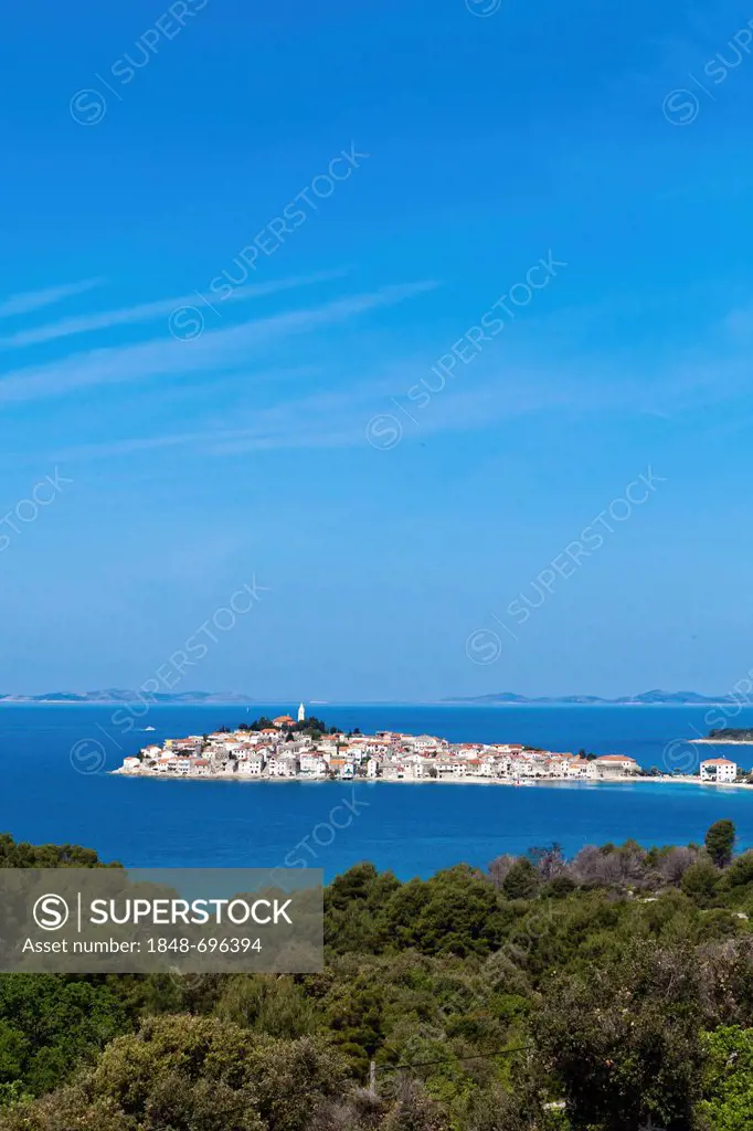 View of Primosten, central Dalmatia, Dalmatia, Adriatic coast, Croatia, Europe, PublicGround