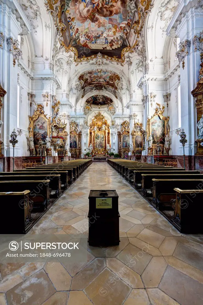 Interior view, Marienmuenster, church of Diessen Monastery, Diessen am Ammersee, Bavaria, Germany, Europe